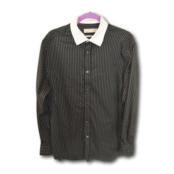 MICHAEL Michael Kors Mens Black & White Pinstripe Dress Shirt Size: 16.5  32/33 - Picture 1 of 7